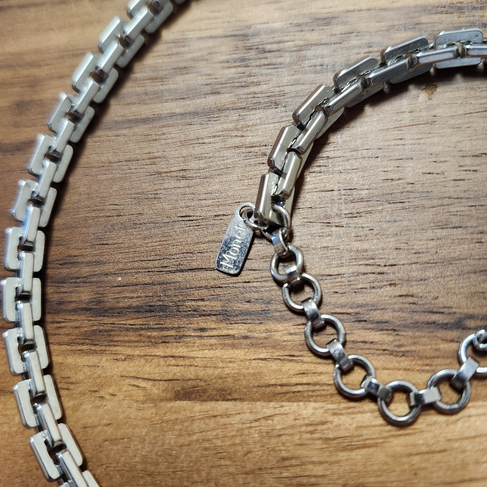 Monet Silver Tone Block Chain Necklace 17" Inches With Extender